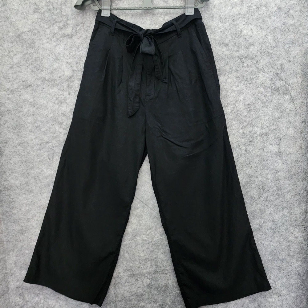 Old Navy Black Wide Leg Linen Blend Front Zip and Belt Pants Size Small